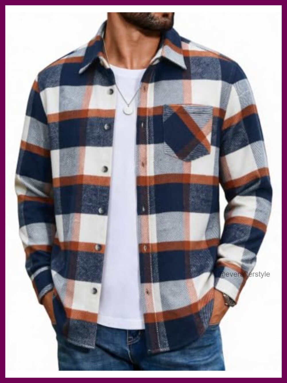 Mens Flannel Shirt Jacket Long Sleeve Plaid Button Down Shacket